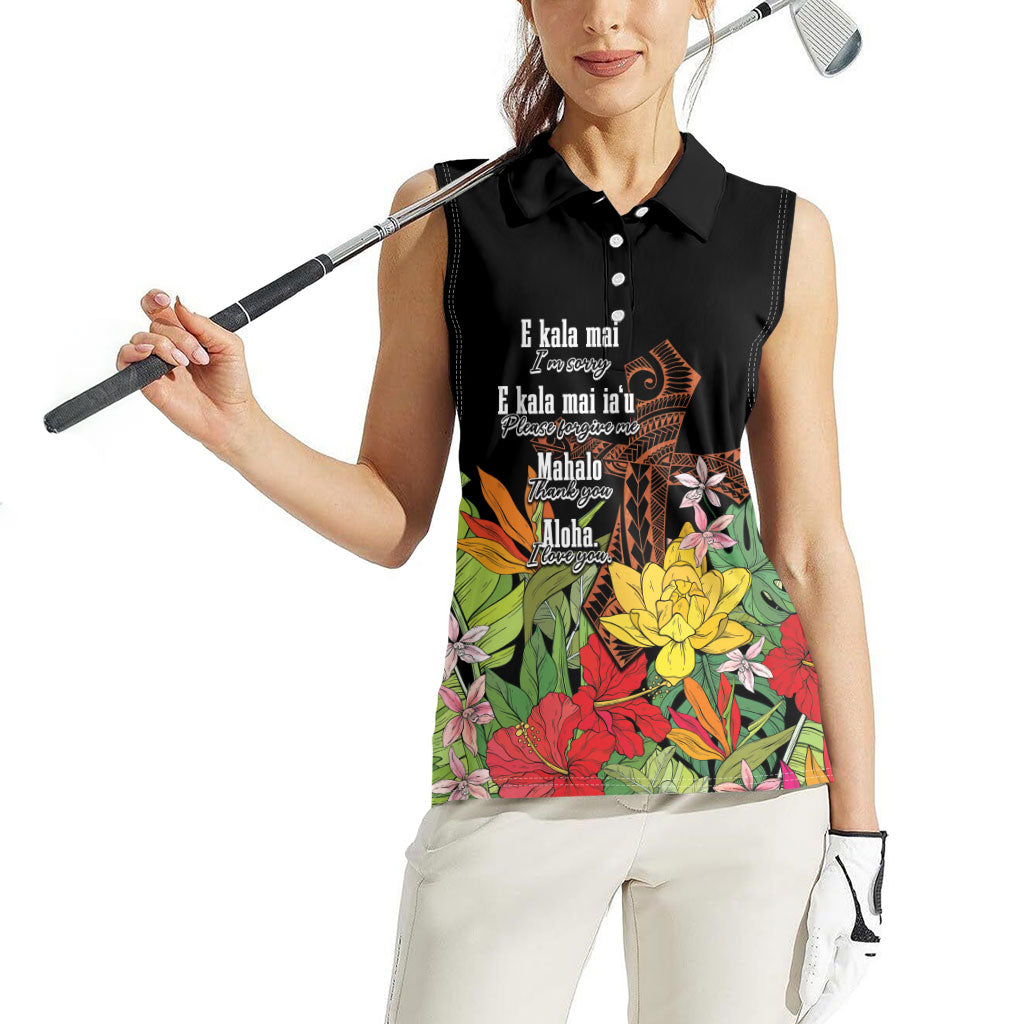 Mahalo Hawaii Ho'oponopono Pule Women Sleeveless Polo Shirt Polynesian Pattern Cross LT7 - Polynesian Pride