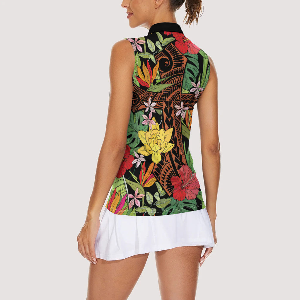 Mahalo Hawaii Ho'oponopono Pule Women Sleeveless Polo Shirt Polynesian Pattern Cross LT7 - Polynesian Pride