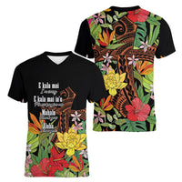 Mahalo Hawaii Ho'oponopono Pule Women V-Neck T-Shirt Polynesian Pattern Cross LT7 - Polynesian Pride