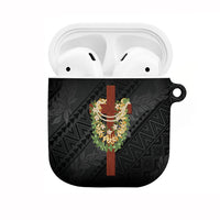 Hawaii Ka Pule a ka Haku Memorial AirPods Case Flower Lei Cross - Black LT7 Black - Polynesian Pride