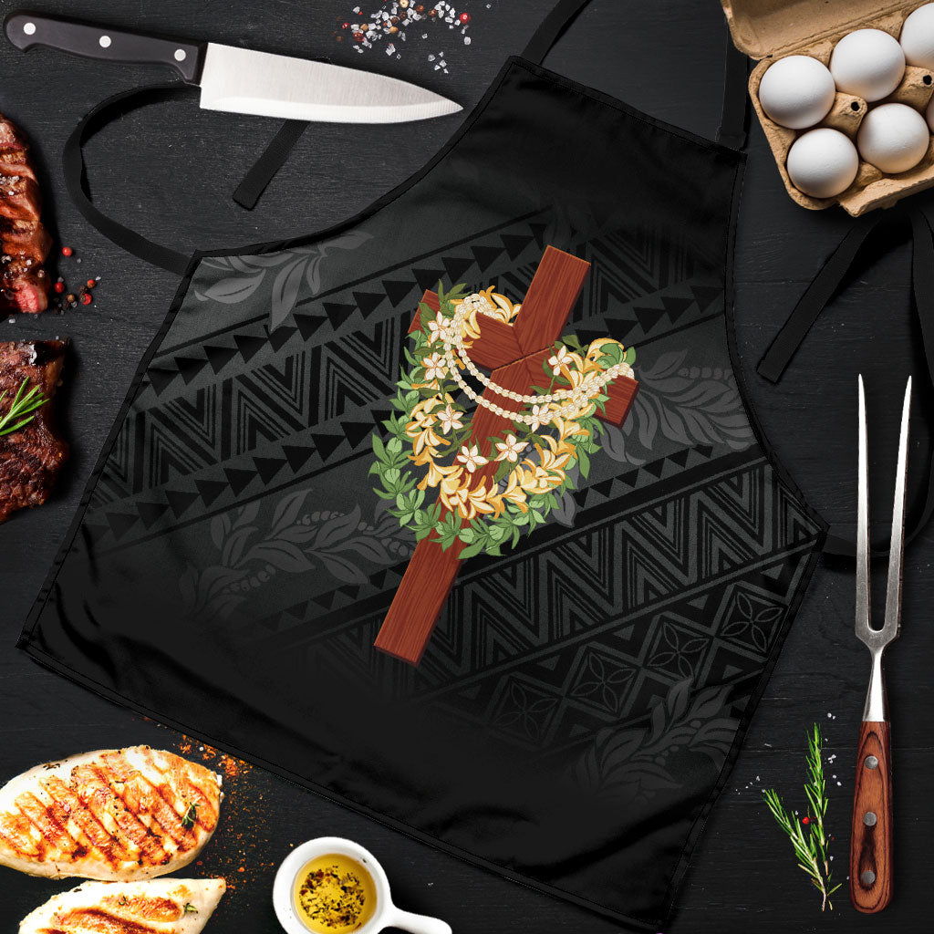 Hawaii ⁠Ka Pule a ka Haku Memorial Apron Flower Lei Cross - Black