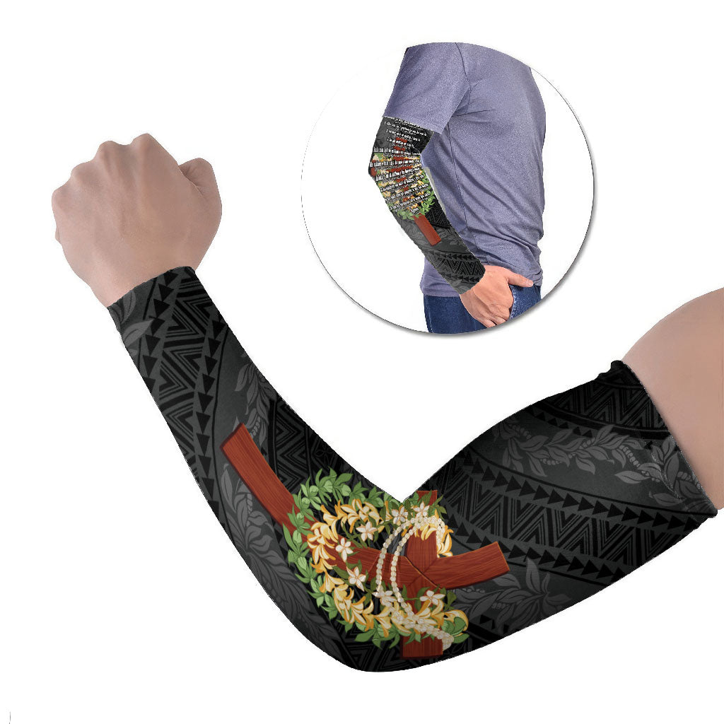 Hawaii ⁠Ka Pule a ka Haku Memorial Arm Sleeves Flower Lei Cross - Black
