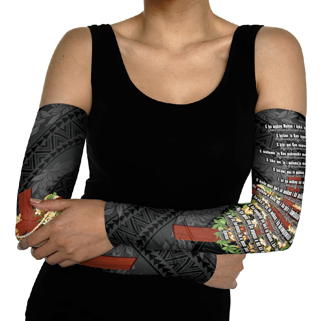 Hawaii Ka Pule a ka Haku Memorial Arm Sleeves Flower Lei Cross - Black LT7 - Polynesian Pride