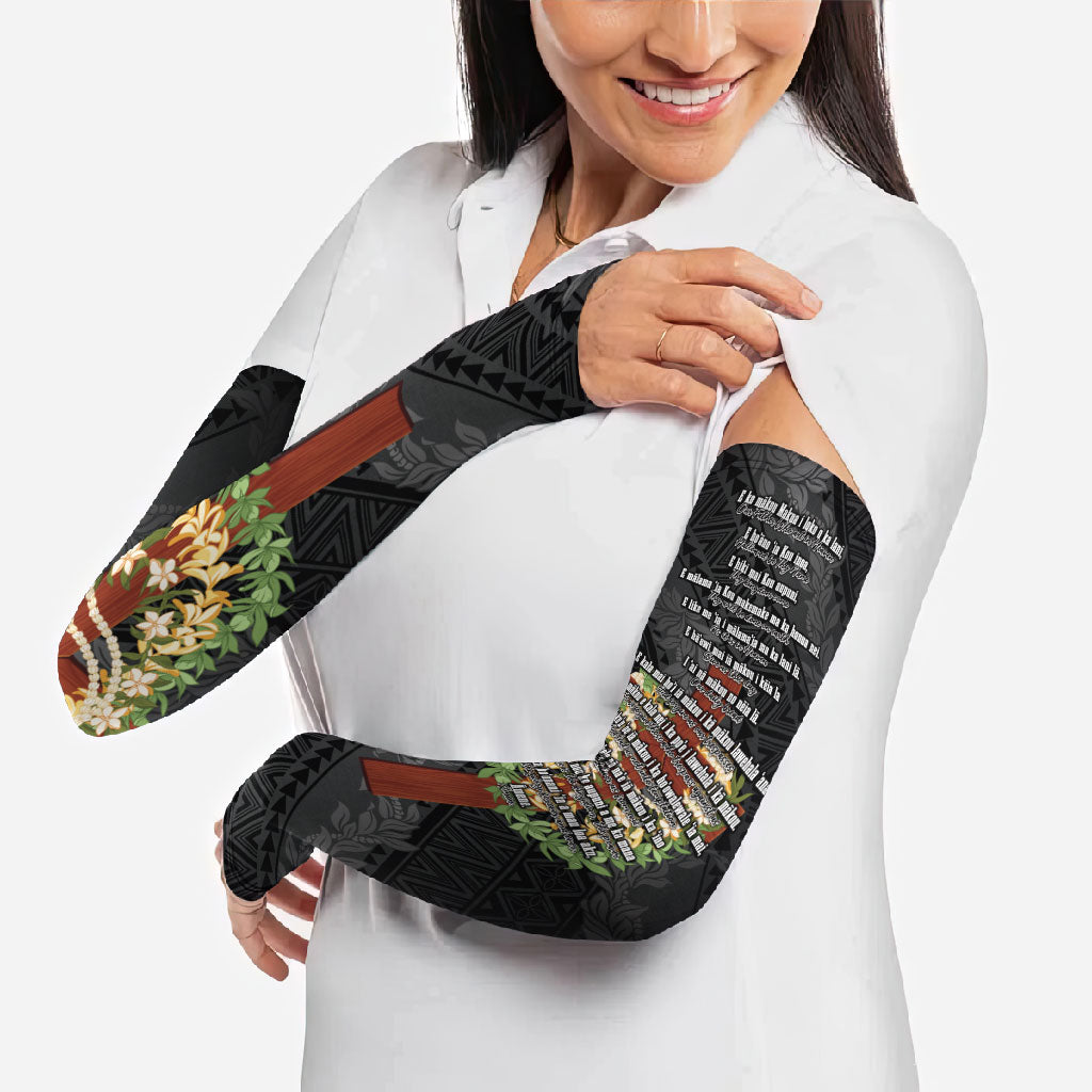 Hawaii Ka Pule a ka Haku Memorial Arm Sleeves Flower Lei Cross - Black LT7 - Polynesian Pride