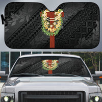 Hawaii ⁠Ka Pule a ka Haku Memorial Auto Sun Shade Flower Lei Cross - Black