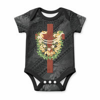 Hawaii ⁠Ka Pule a ka Haku Memorial Baby Onesie Flower Lei Cross - Black