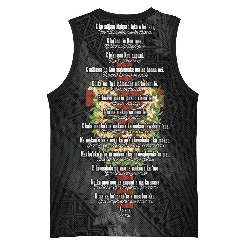 Hawaii ⁠Ka Pule a ka Haku Memorial Basketball Jersey Flower Lei Cross - Black