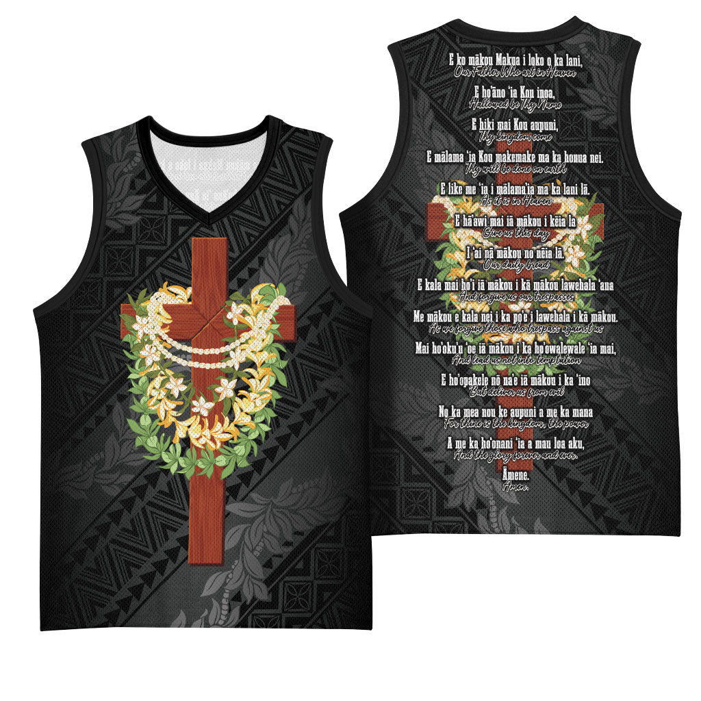 Hawaii ⁠Ka Pule a ka Haku Memorial Basketball Jersey Flower Lei Cross - Black