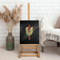 Hawaii Ka Pule a ka Haku Memorial Canvas Wall Art Flower Lei Cross - Black LT7 - Polynesian Pride