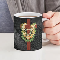 Hawaii Ka Pule a ka Haku Memorial Ceramic Mug Flower Lei Cross - Black LT7 - Polynesian Pride
