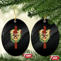 Hawaii ⁠Ka Pule a ka Haku Memorial Ceramic Ornament Flower Lei Cross - Black