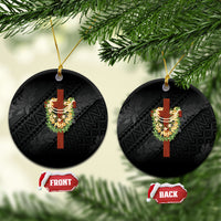Hawaii ⁠Ka Pule a ka Haku Memorial Ceramic Ornament Flower Lei Cross - Black