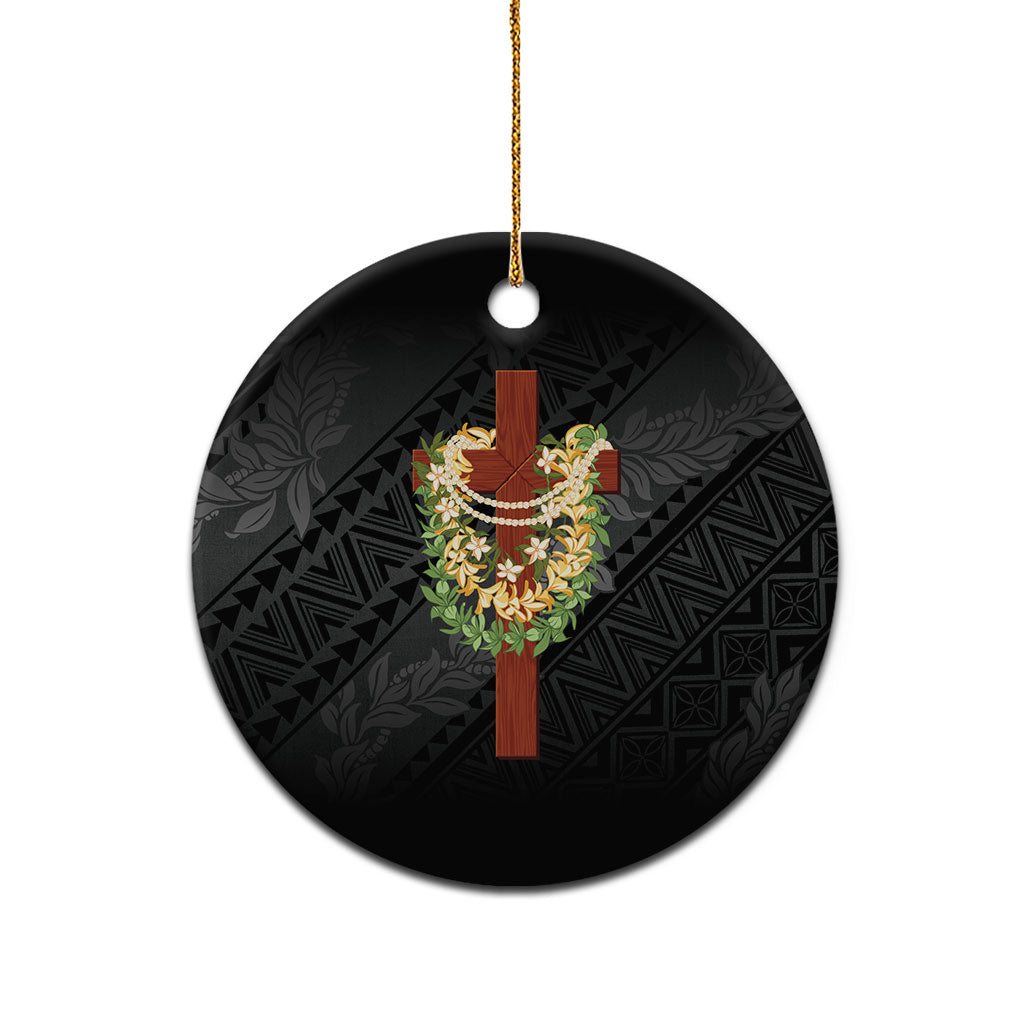 Hawaii ⁠Ka Pule a ka Haku Memorial Ceramic Ornament Flower Lei Cross - Black