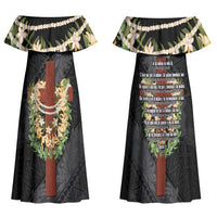 Hawaii Ka Pule a ka Haku Memorial Family Matching Off Shoulder Maxi Dress and Hawaiian Shirt Flower Lei Cross - Black LT7 Mom's Dress Black - Polynesian Pride
