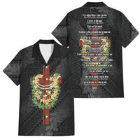 Hawaii Ka Pule a ka Haku Memorial Family Matching Summer Maxi Dress and Hawaiian Shirt Flower Lei Cross - Black LT7 Dad's Shirt - Short Sleeve Black - Polynesian Pride