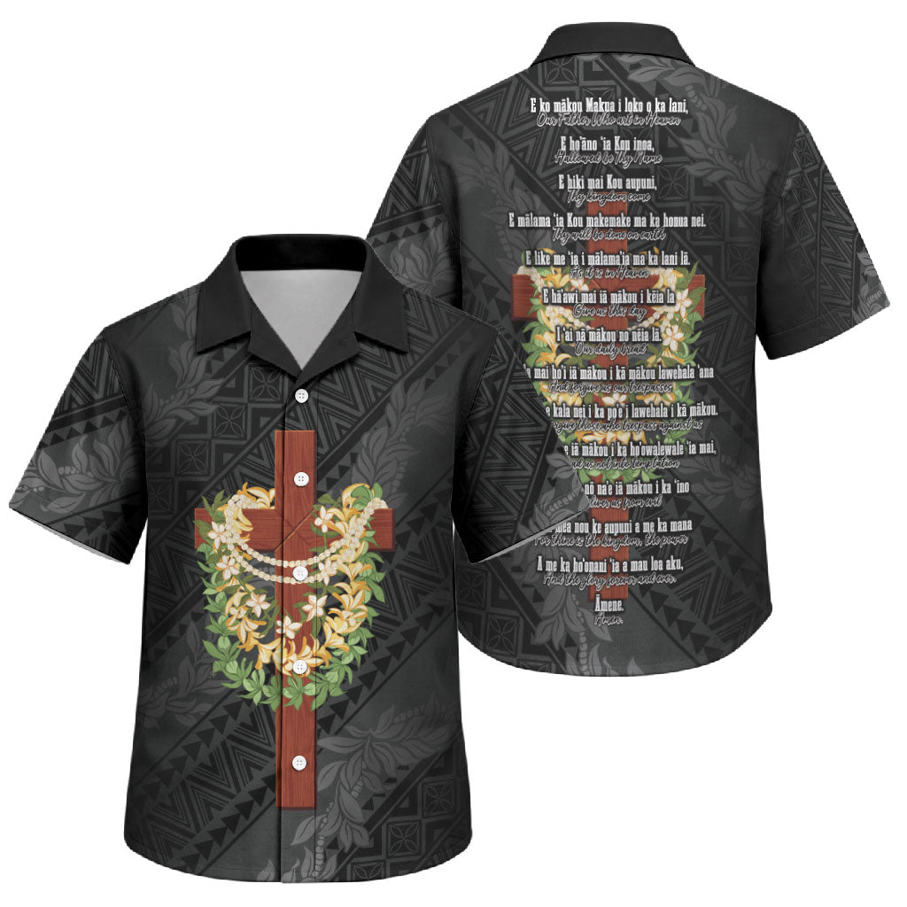 Hawaii Ka Pule a ka Haku Memorial Family Matching Summer Maxi Dress and Hawaiian Shirt Flower Lei Cross - Black LT7 Son's Shirt Black - Polynesian Pride