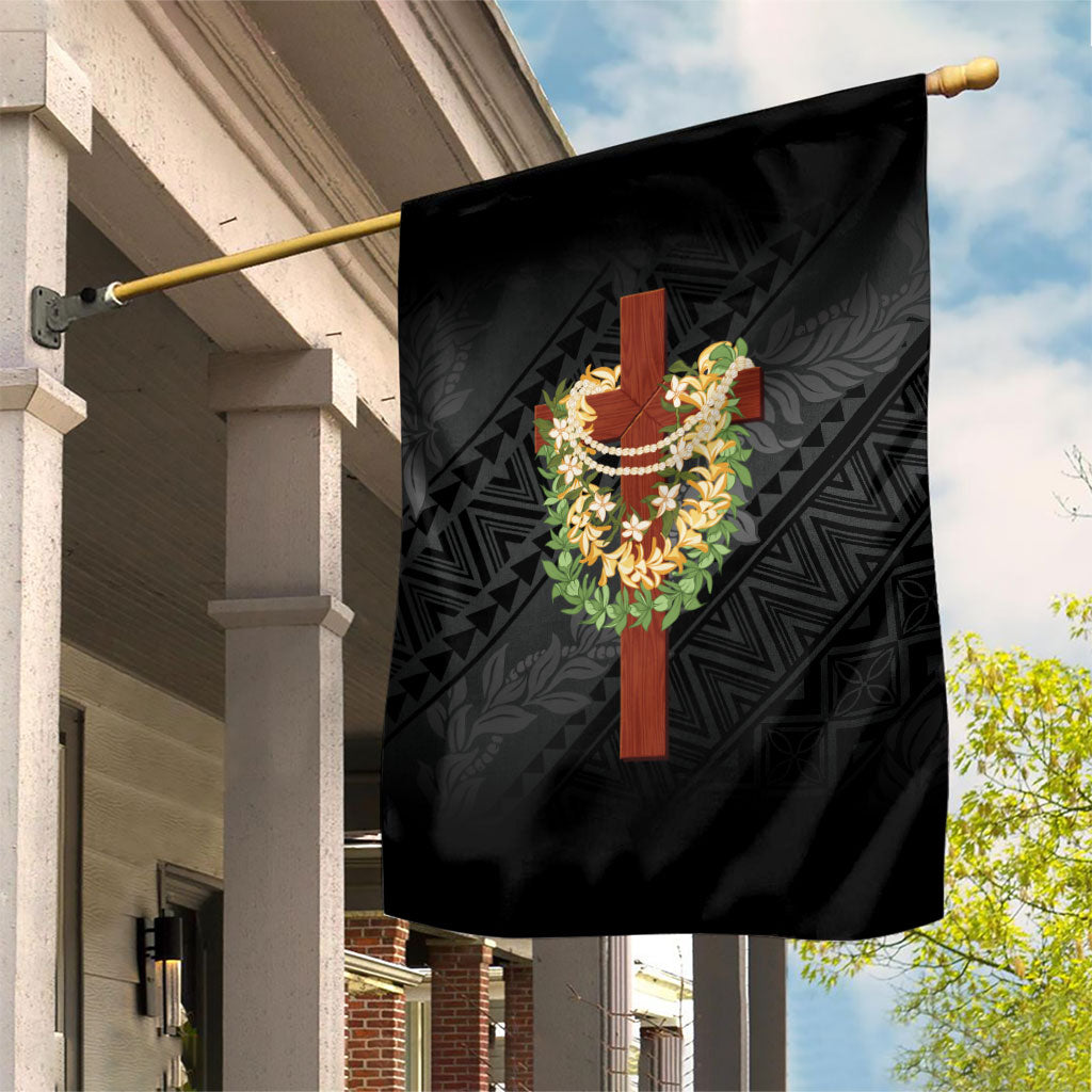 Hawaii Ka Pule a ka Haku Memorial Garden Flag Flower Lei Cross - Black LT7 House Flag Black - Polynesian Pride