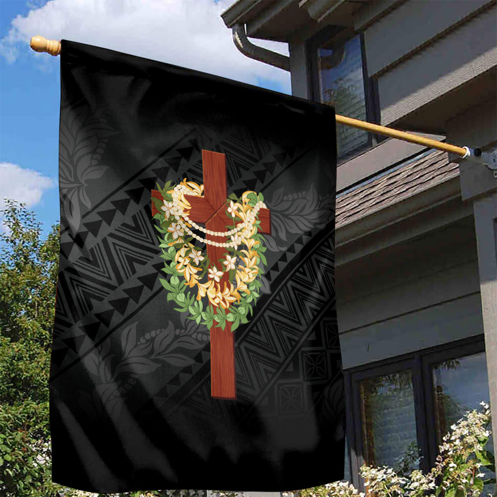 Hawaii Ka Pule a ka Haku Memorial Garden Flag Flower Lei Cross - Black LT7 - Polynesian Pride
