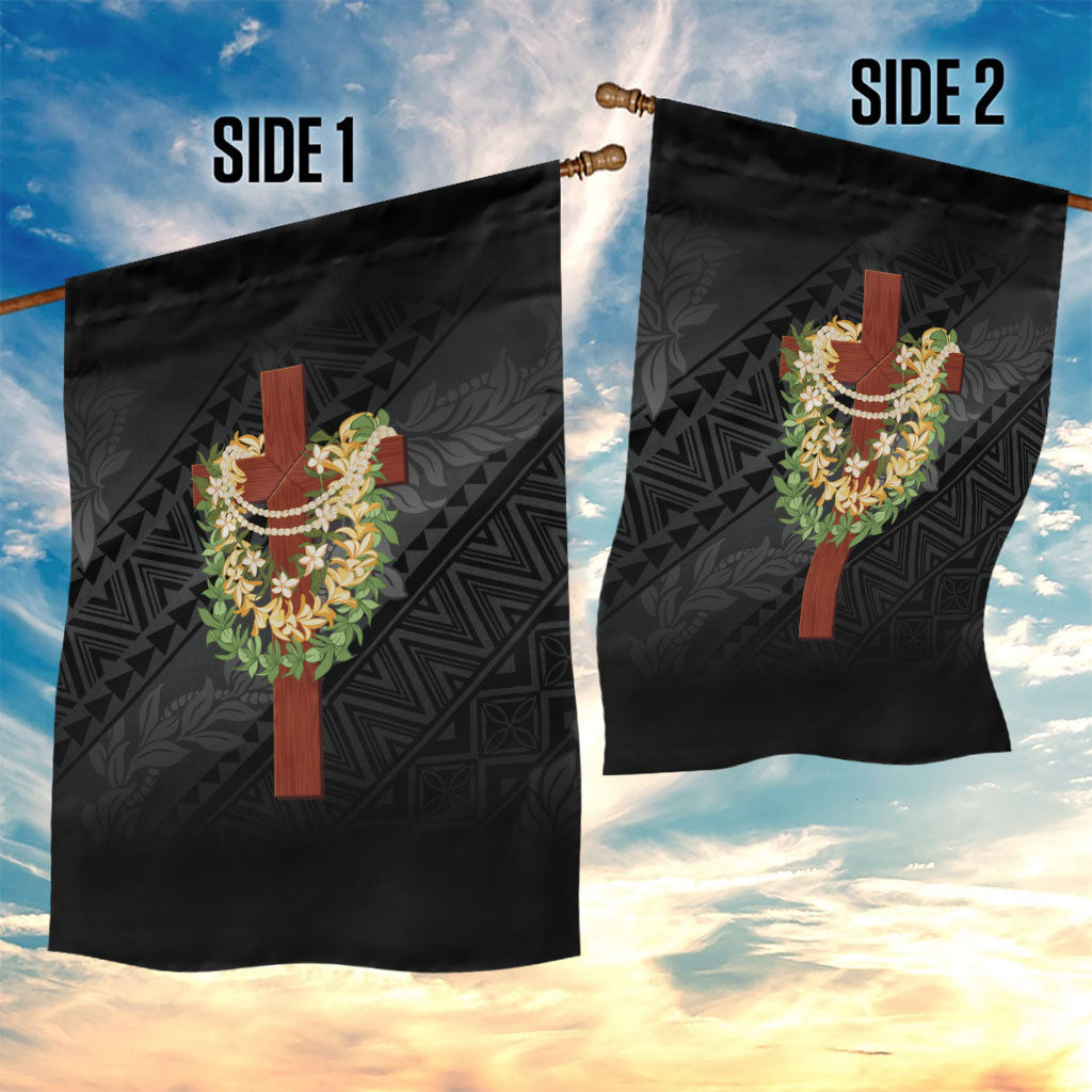 Hawaii Ka Pule a ka Haku Memorial Garden Flag Flower Lei Cross - Black LT7 - Polynesian Pride