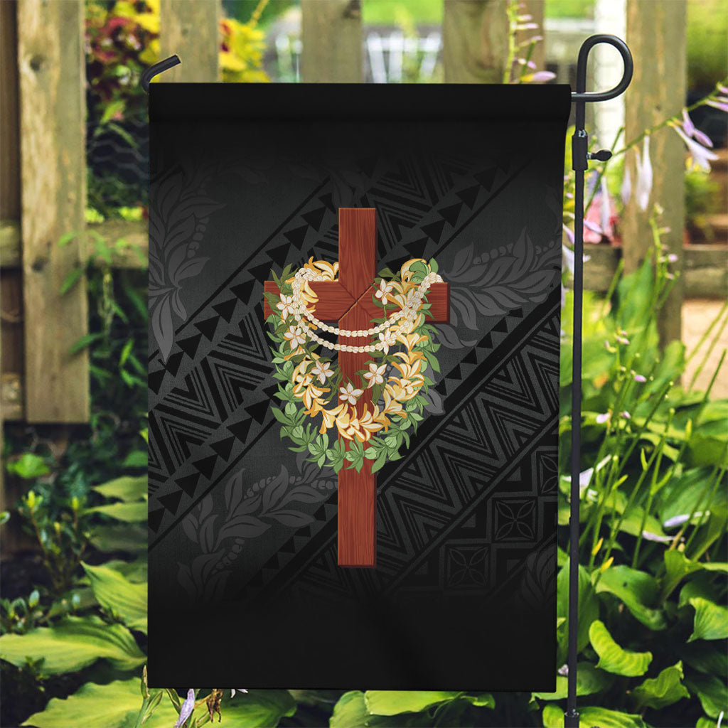 Hawaii Ka Pule a ka Haku Memorial Garden Flag Flower Lei Cross - Black LT7 Garden Flag Black - Polynesian Pride