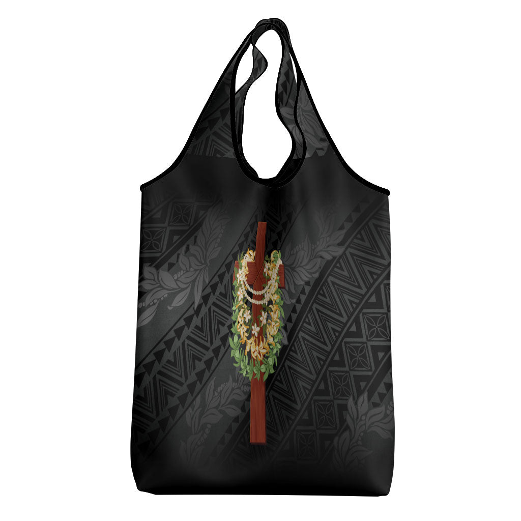 Hawaii Ka Pule a ka Haku Memorial Grocery Bag Flower Lei Cross - Black LT7 - Polynesian Pride