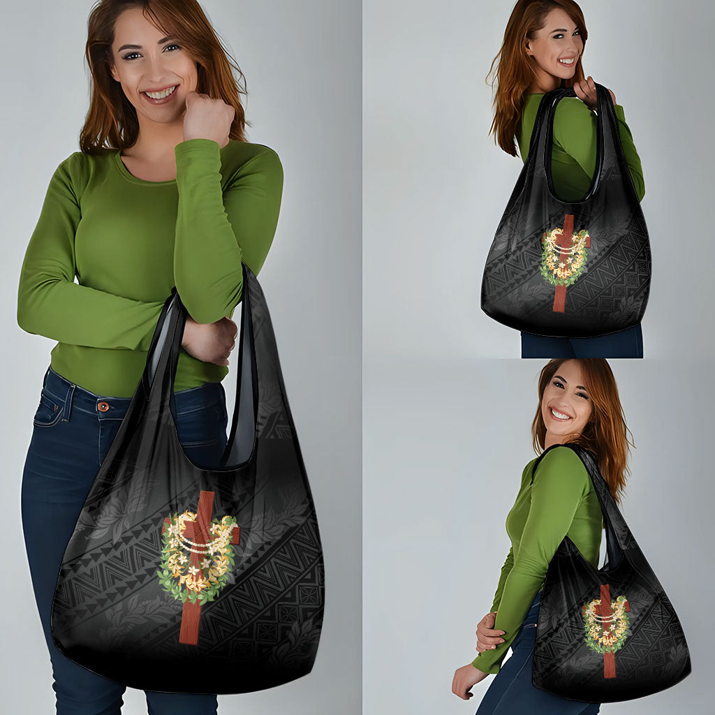 Hawaii Ka Pule a ka Haku Memorial Grocery Bag Flower Lei Cross - Black LT7 - Polynesian Pride