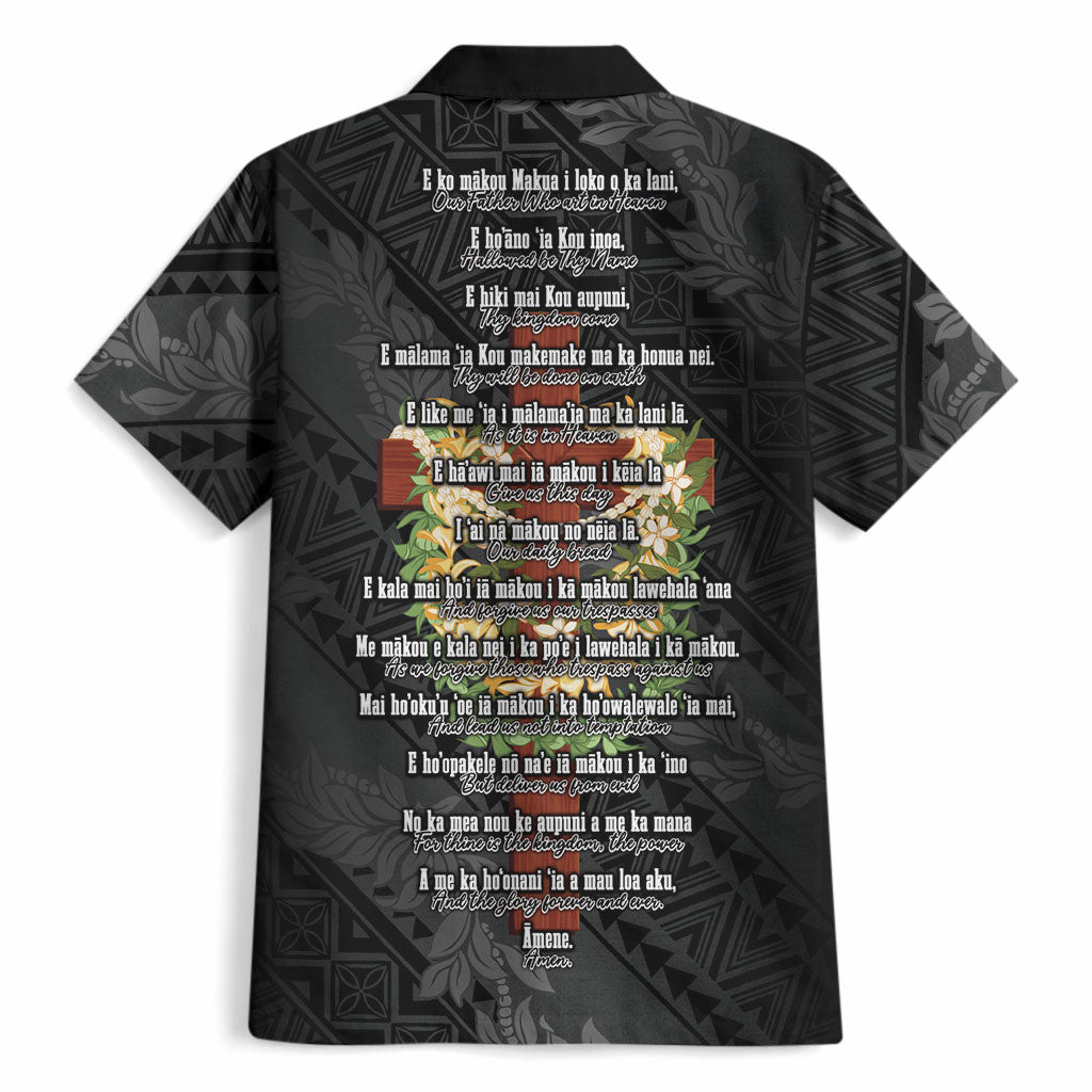 Hawaii Ka Pule a ka Haku Memorial Hawaiian Shirt Flower Lei Cross - Black LT7 - Polynesian Pride