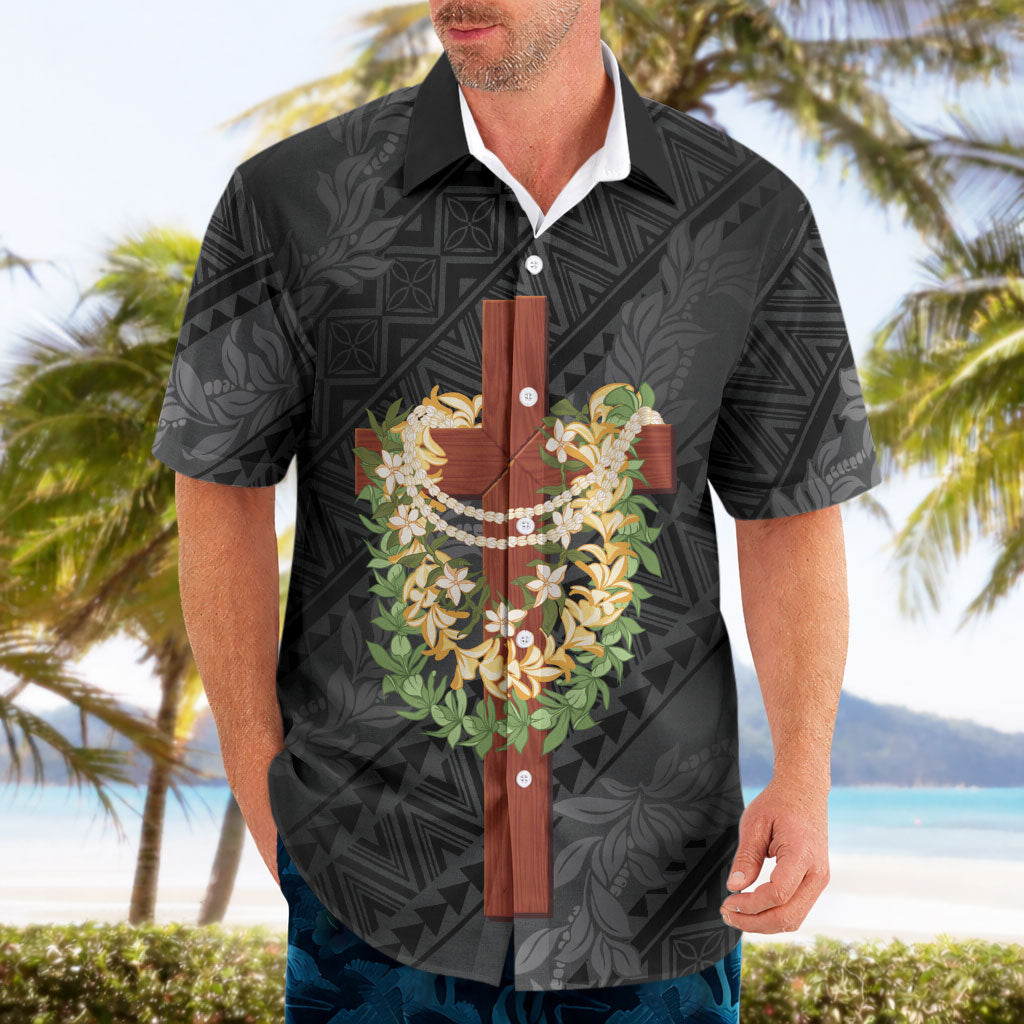 Hawaii Ka Pule a ka Haku Memorial Hawaiian Shirt Flower Lei Cross - Black LT7 - Polynesian Pride