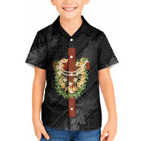 Hawaii Ka Pule a ka Haku Memorial Hawaiian Shirt Flower Lei Cross - Black LT7 - Polynesian Pride