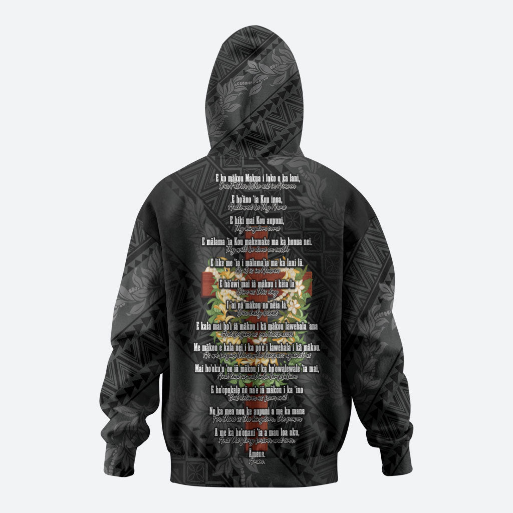 Hawaii Ka Pule a ka Haku Memorial Hoodie Flower Lei Cross - Black LT7 - Polynesian Pride