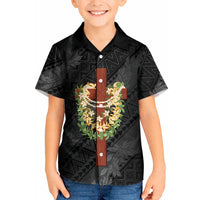Hawaii Ka Pule a ka Haku Memorial Kid Hawaiian Shirt Flower Lei Cross - Black LT7 Kid Black - Polynesian Pride