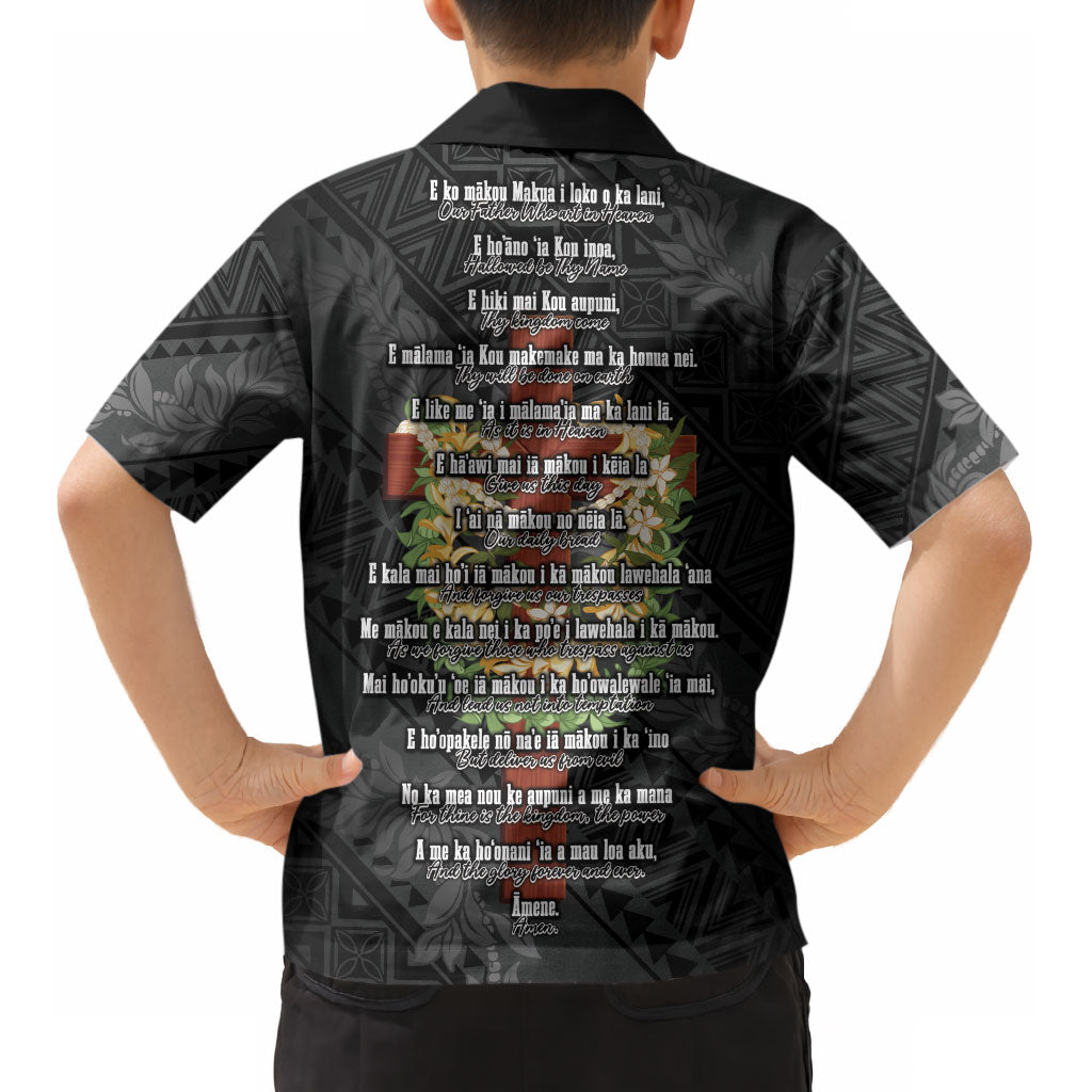 Hawaii Ka Pule a ka Haku Memorial Kid Hawaiian Shirt Flower Lei Cross - Black LT7 - Polynesian Pride