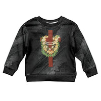 Hawaii ⁠Ka Pule a ka Haku Memorial Kid Ugly Christmas Sweater Flower Lei Cross - Black