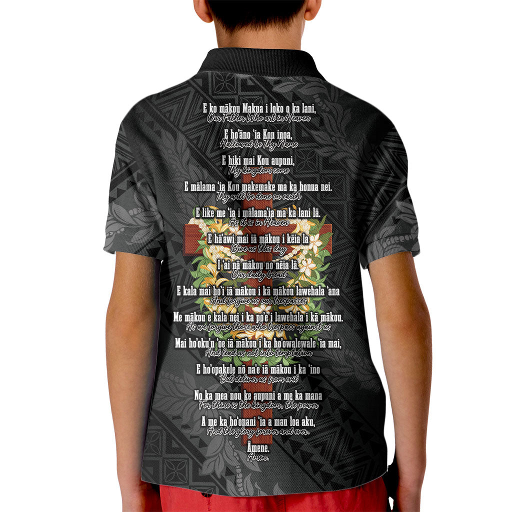 Hawaii Ka Pule a ka Haku Memorial Kid Polo Shirt Flower Lei Cross - Black LT7 - Polynesian Pride