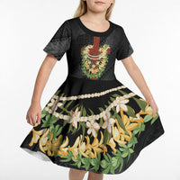 Hawaii Ka Pule a ka Haku Memorial Kid Short Sleeve Dress Flower Lei Cross - Black LT7 - Polynesian Pride
