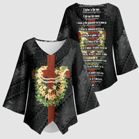 Hawaii Ka Pule a ka Haku Memorial Kimono Sleeve Blouse Flower Lei Cross - Black LT7 - Polynesian Pride