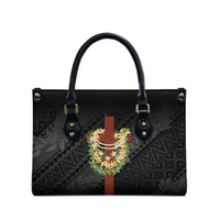 Hawaii ⁠Ka Pule a ka Haku Memorial Leather Bag Flower Lei Cross - Black