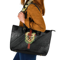 Hawaii Ka Pule a ka Haku Memorial Leather Tote Bag Flower Lei Cross - Black LT7 Black - Polynesian Pride