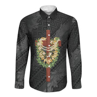 Hawaii Ka Pule a ka Haku Memorial Long Sleeve Button Shirt Flower Lei Cross - Black LT7 Unisex Black - Polynesian Pride
