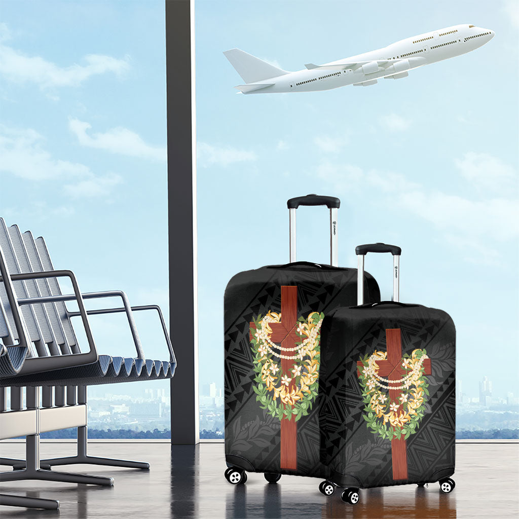 Hawaii Ka Pule a ka Haku Memorial Luggage Cover Flower Lei Cross - Black LT7 - Polynesian Pride