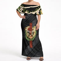 Hawaii Ka Pule a ka Haku Memorial Off Shoulder Maxi Dress Flower Lei Cross - Black LT7 Women Black - Polynesian Pride