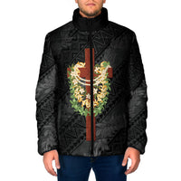 Hawaii ⁠Ka Pule a ka Haku Memorial Padded Jacket Flower Lei Cross - Black