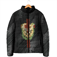 Hawaii ⁠Ka Pule a ka Haku Memorial Padded Jacket Flower Lei Cross - Black