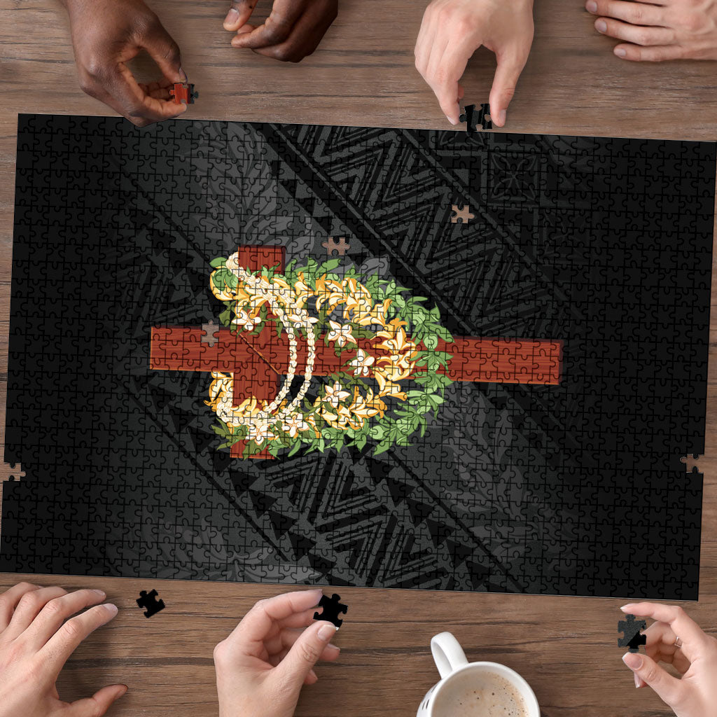 Hawaii ⁠Ka Pule a ka Haku Memorial Puzzle Flower Lei Cross - Black
