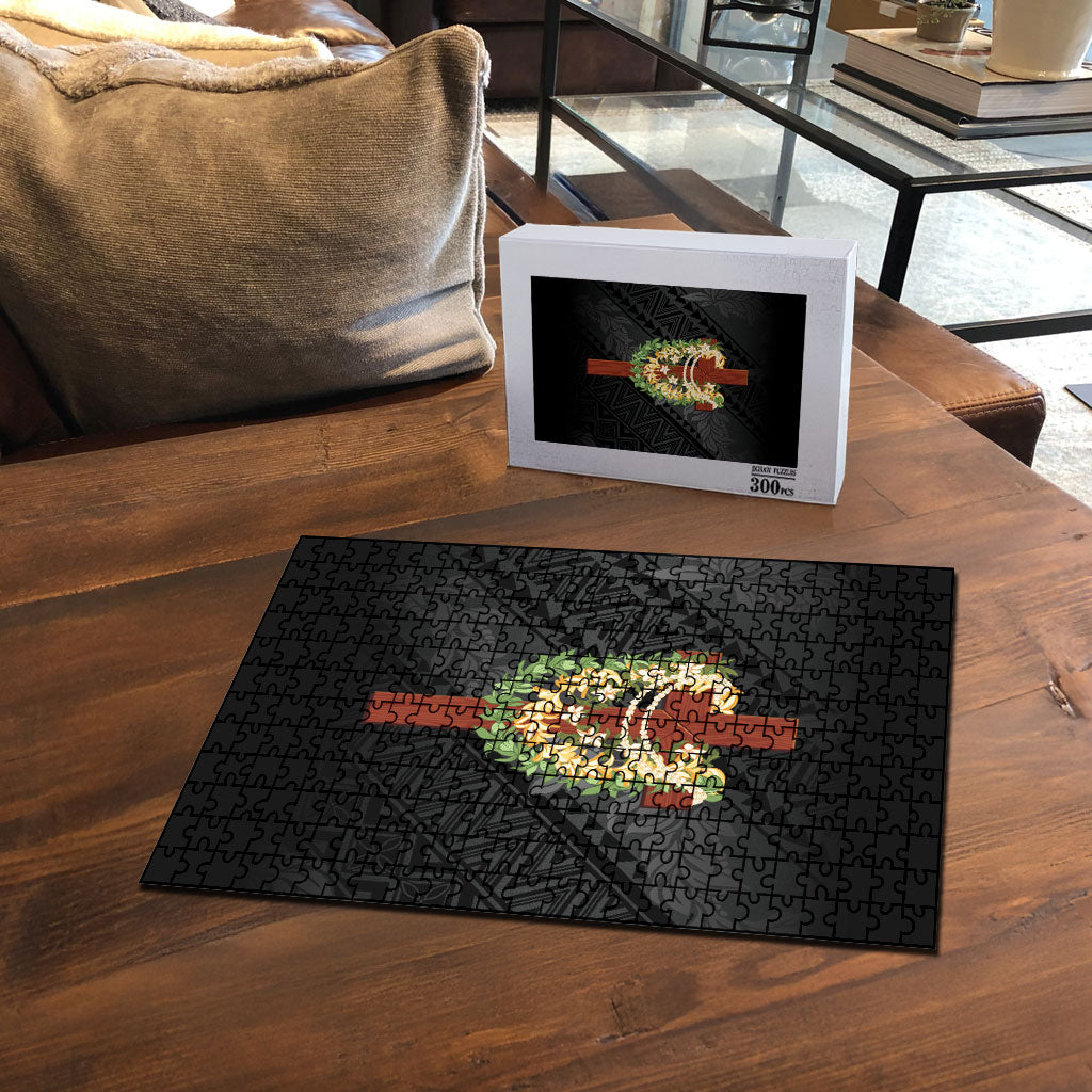Hawaii ⁠Ka Pule a ka Haku Memorial Puzzle Flower Lei Cross - Black