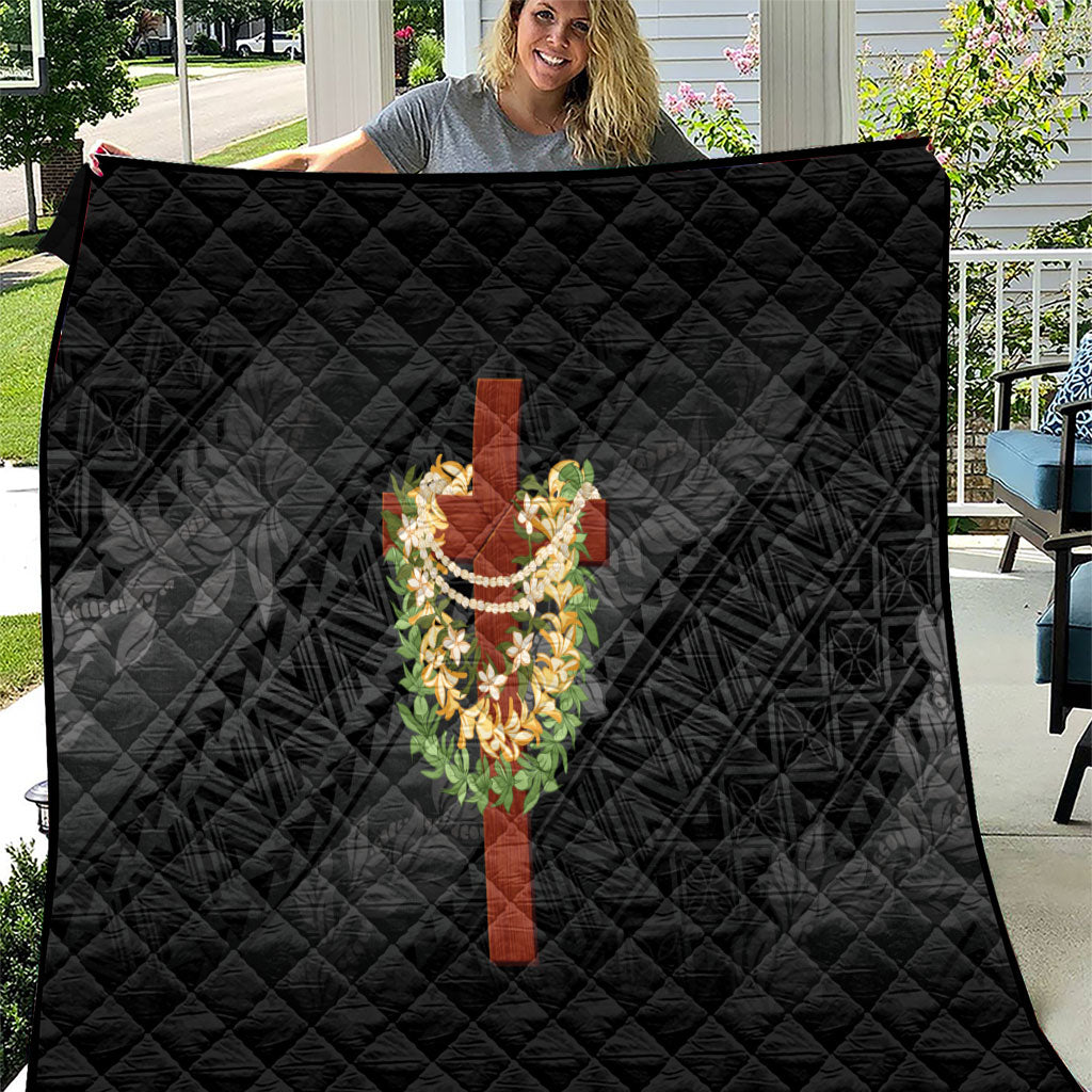 Hawaii Ka Pule a ka Haku Memorial Quilt Flower Lei Cross - Black LT7 Black - Polynesian Pride