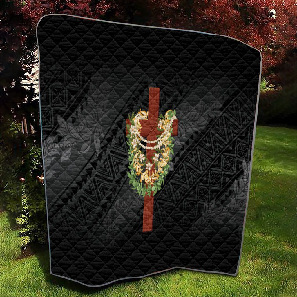 Hawaii Ka Pule a ka Haku Memorial Quilt Flower Lei Cross - Black LT7 - Polynesian Pride