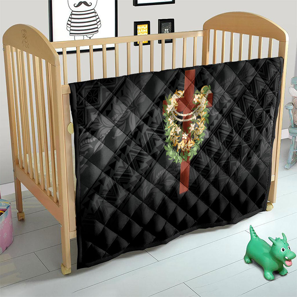 Hawaii Ka Pule a ka Haku Memorial Quilt Flower Lei Cross - Black LT7 - Polynesian Pride