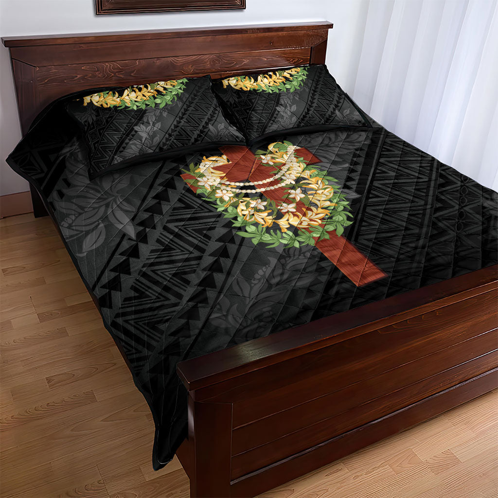 Hawaii Ka Pule a ka Haku Memorial Quilt Bed Set Flower Lei Cross - Black LT7 - Polynesian Pride