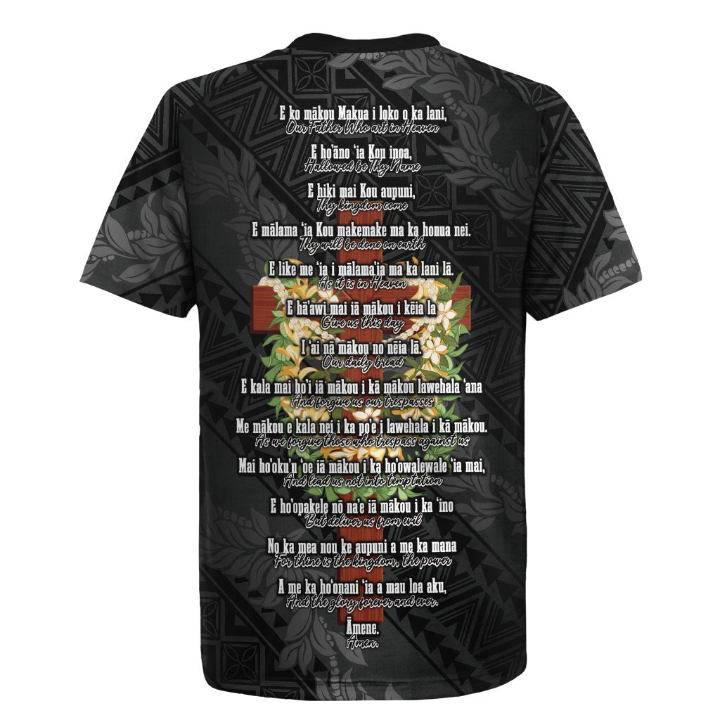 Hawaii Ka Pule a ka Haku Memorial Rugby Jersey Flower Lei Cross - Black LT7 - Polynesian Pride